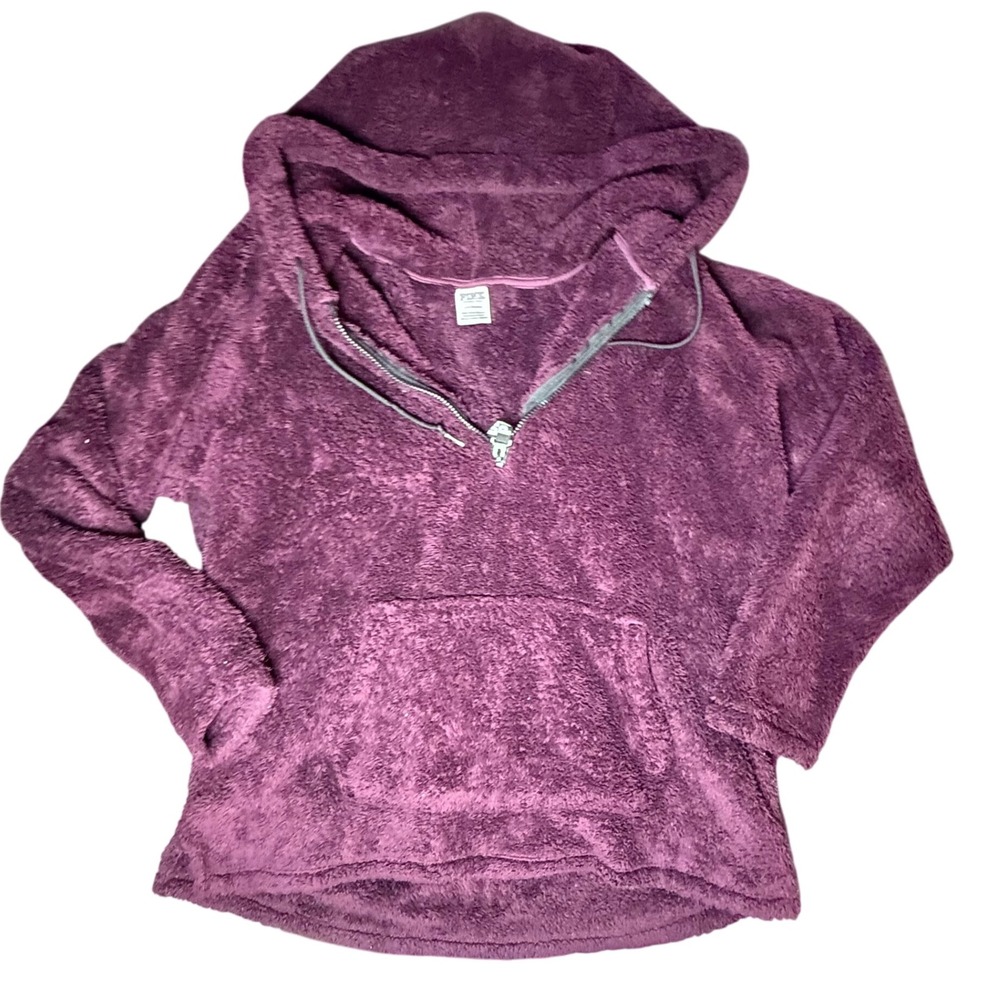 PINK Victoria's Secret‎ Fuzzy Sherpa Half Zip Pullover Hoodie Sweatshirt large